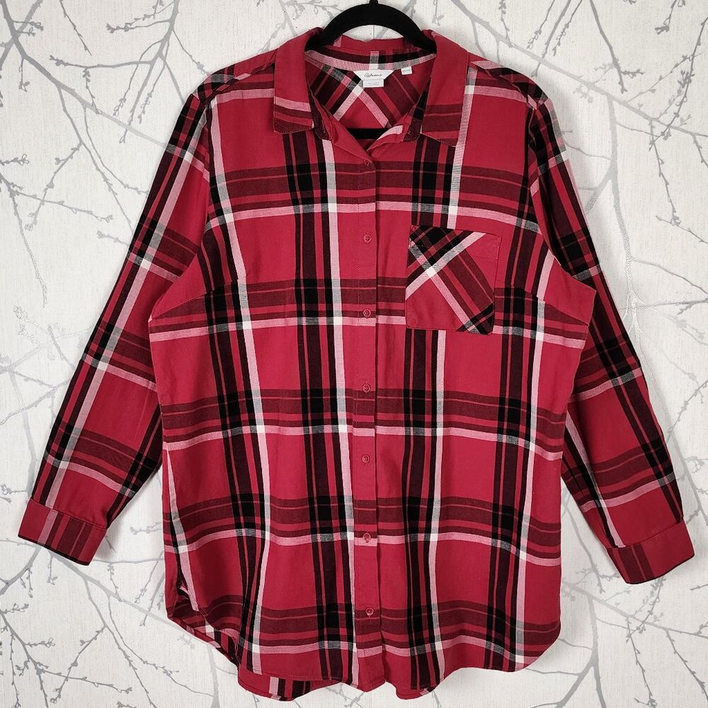 Reitmans Pink Plaid Cotton Stretch Button Front Classic Shirt